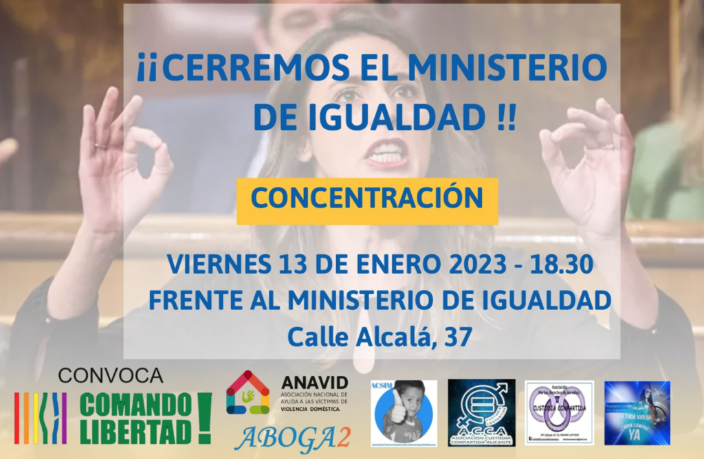 Cerremos el Ministerio de Igualdad. 13 de enero de 2023. Concentración Madrid Irene Montero Dimisión.