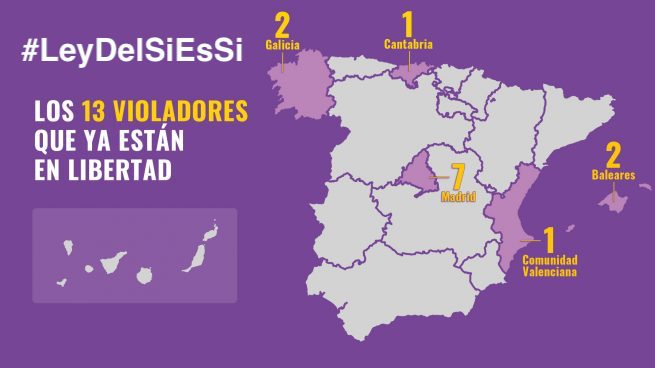 Mapa violedores liberados por la Ley del Sí es Sí enero 2023. Irene Motero Dimisión.
